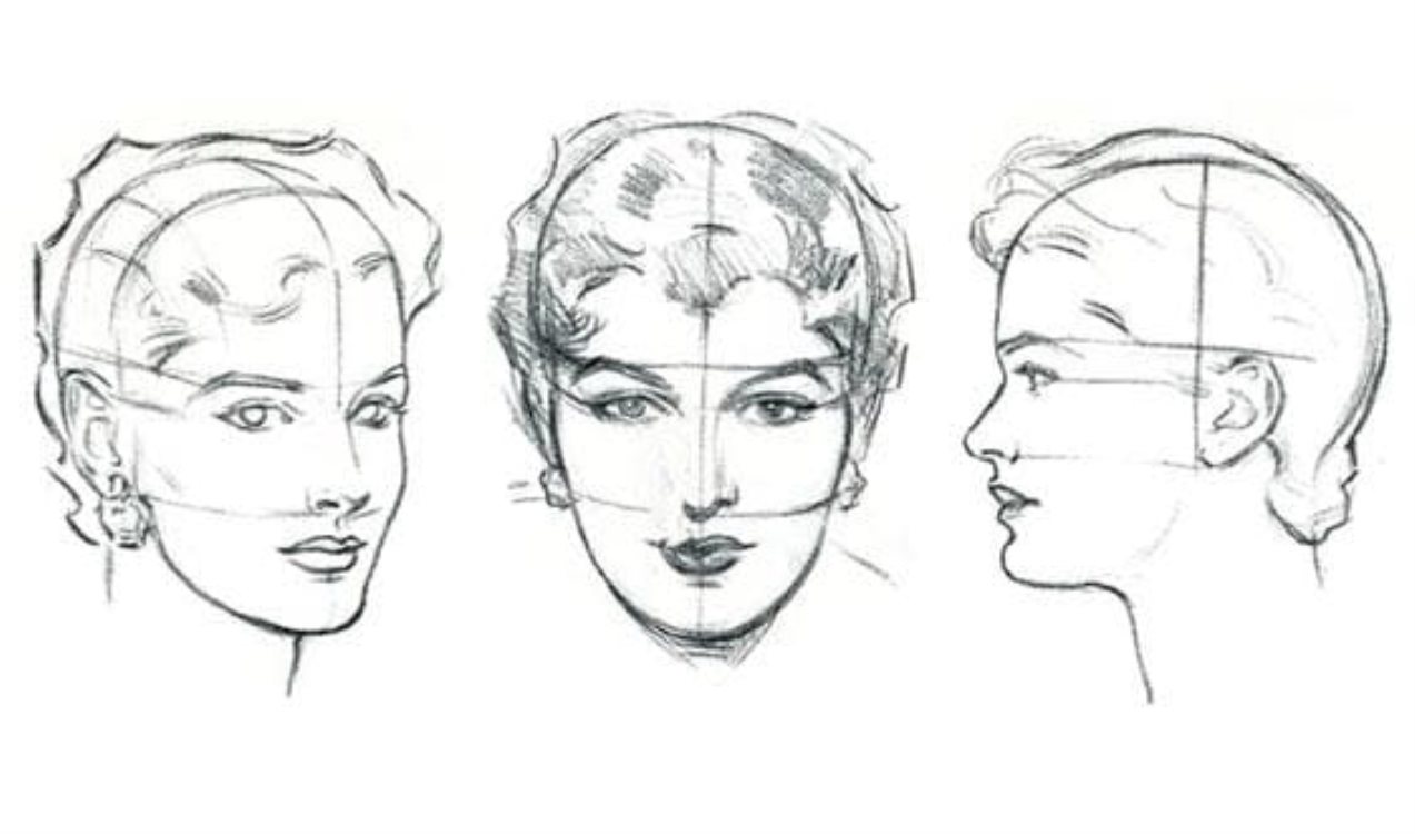 Рисунок лица 1 3. Рисунок головы человека в профиль и анфас. Лица людей в анфас профиль три четверти. Набросок женской головы. Эскиз женской головы.