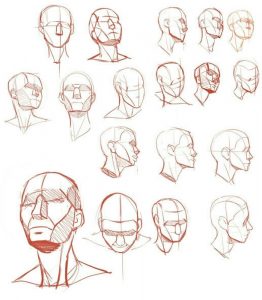 Картинки, Наброски головы человека в разных ракурсах 022