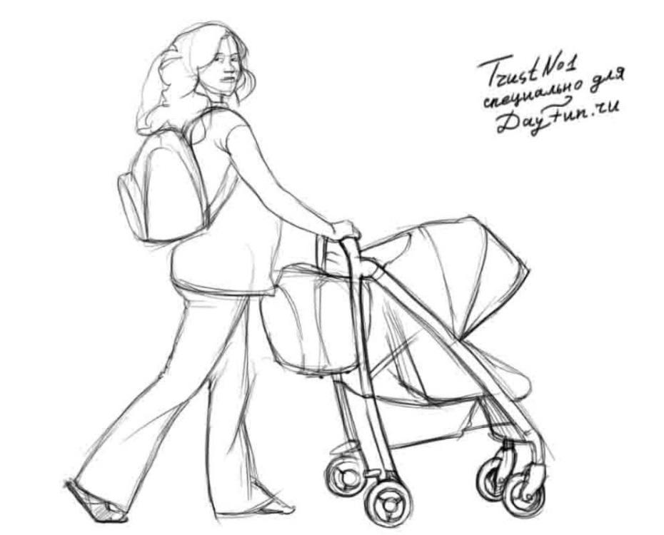 Милые рисунки мамы с коляской для срисовки 020