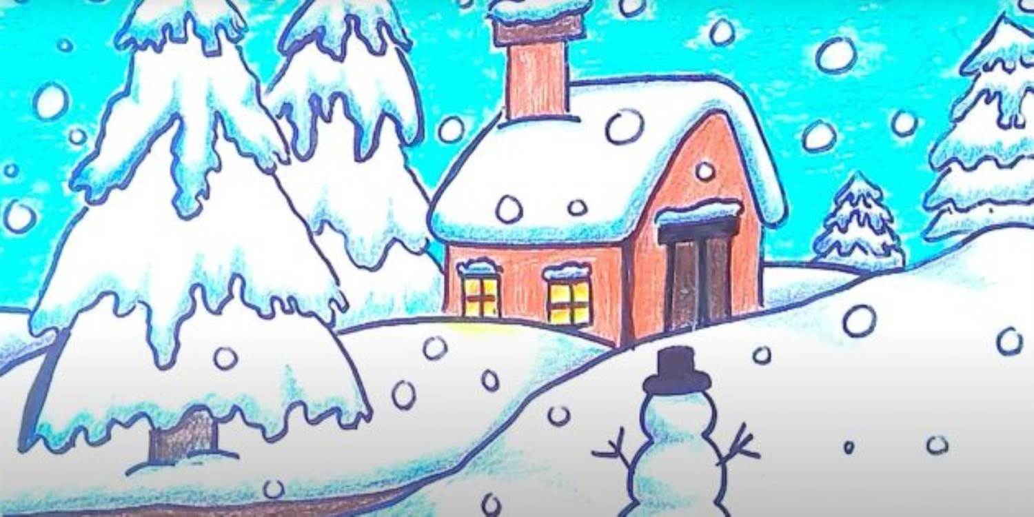 Как нарисовать зимний дом