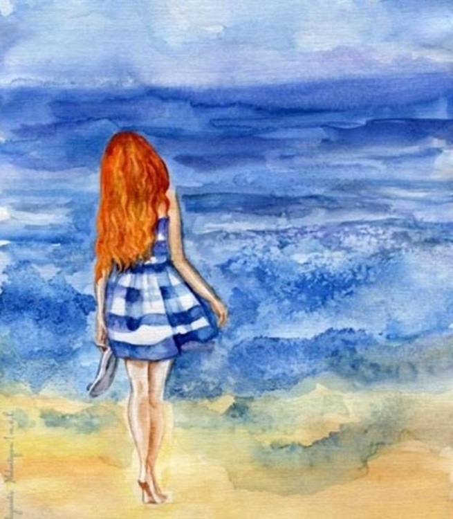 Романтичные Рисунки девушек на побережье для срисовки, коллекция 001
