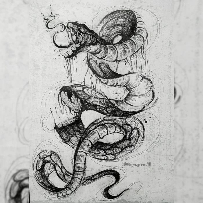 Стилизованные эскизы змей для художников 023