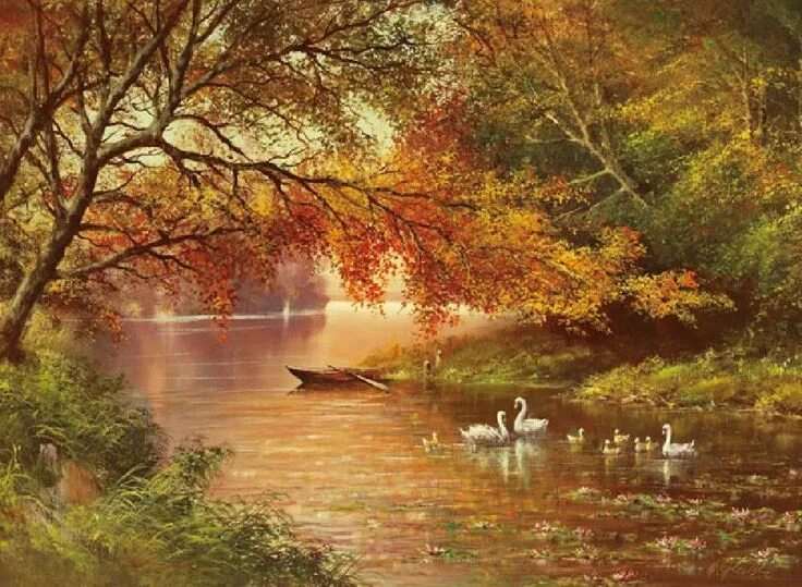 Картинки Осенний пейзаж с лебедями 21