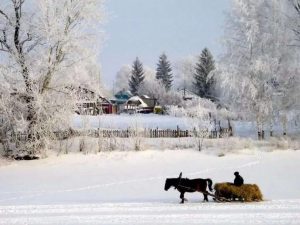 Красивая картина зима в деревне 9