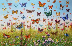 Бабочка летает над цветочным полем   интересные картинки 9