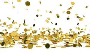 Золотые монеты, падающие из чаши на красном фоне   прикольные картинки 9